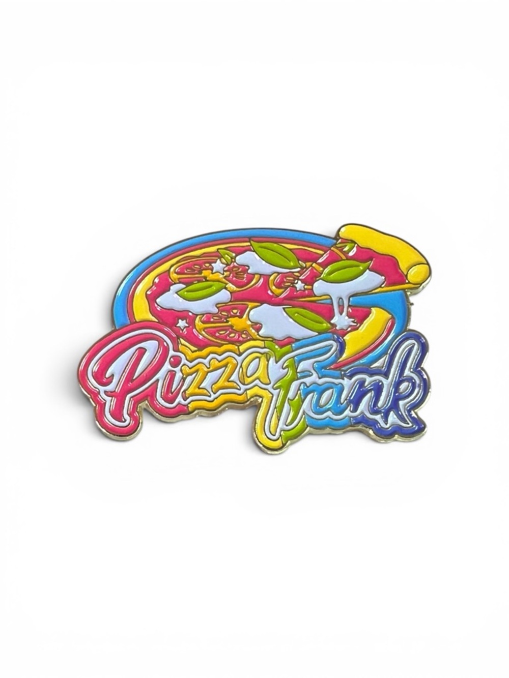 Fun Unique Weird Lisa Frank Themed “Pizza Frank” Gold Accent Enamel Pin